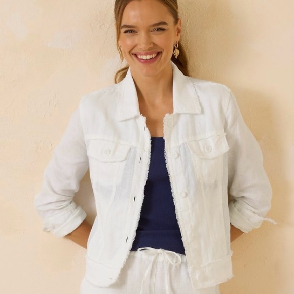 Tommy Bahama Two Palms Linen Raw-Edge Jacket in brilliant blue. Like new. - Picture 4 of 8